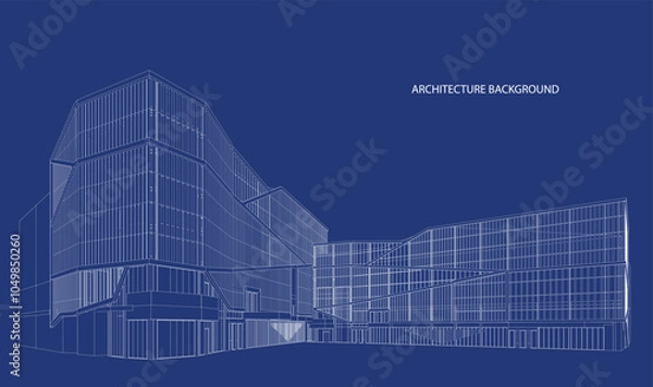 Fototapeta 3d wireframe of building. sketch design.Vector
