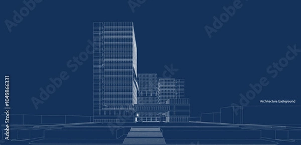 Fototapeta 3d wireframe of building. sketch design.Vector
