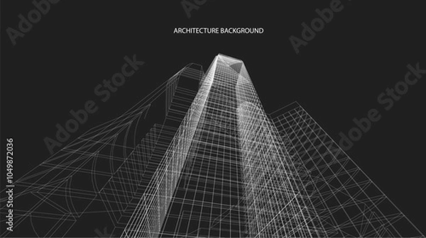 Fototapeta 3d wireframe of building. sketch design.Vector
