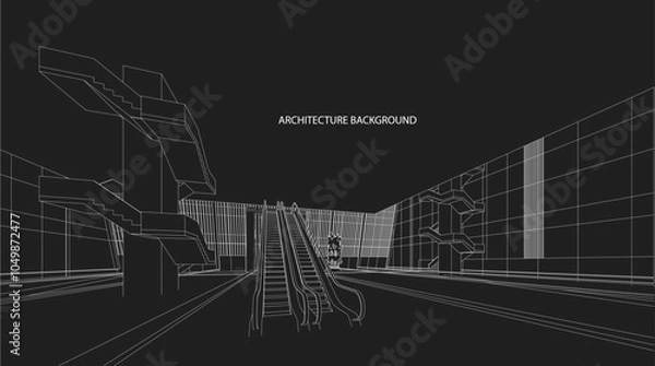 Fototapeta 3d wireframe of building. sketch design.Vector
