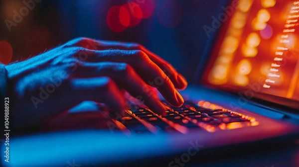 Fototapeta person typing on a computer keyboard with a modern office