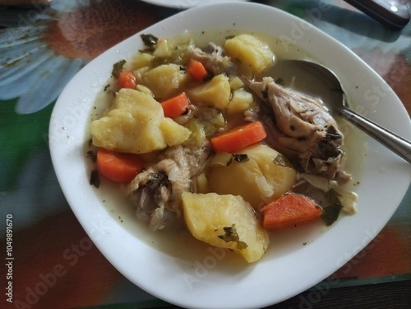 Obraz Boiled chicken with potatoes and vegetables