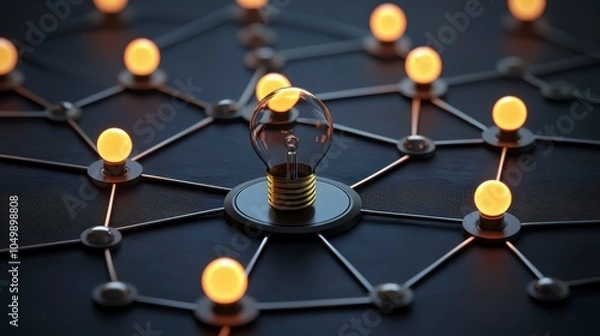 Fototapeta Bright idea concept large light bulb surrounded by smaller bulbs symbolizing innovation