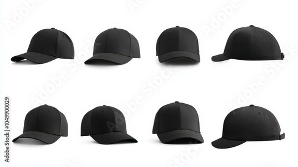 Fototapeta black cap, many different angles, isolated on white background