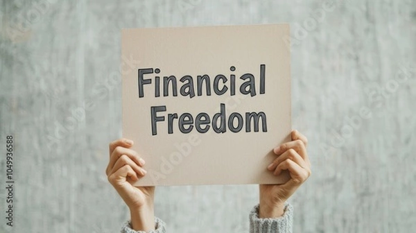 Obraz Achieving Financial Freedom - Close-up of Hand Holding Inspirational Sign | Aspirations and Goals in Personal Finance Conceptual Image
