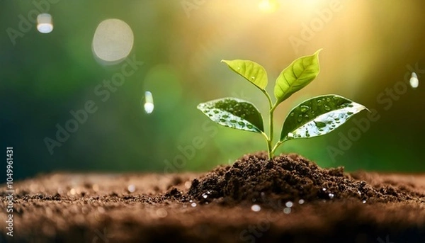 Fototapeta A little coffee tree sprout with soil isolated white background with clipping path