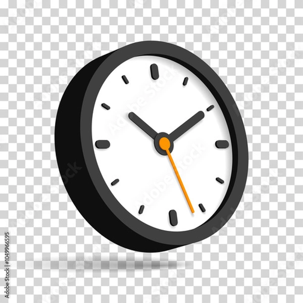 Obraz 3d vector clock icon in flat style, timer on transparent background. Business watch. Design element for you project