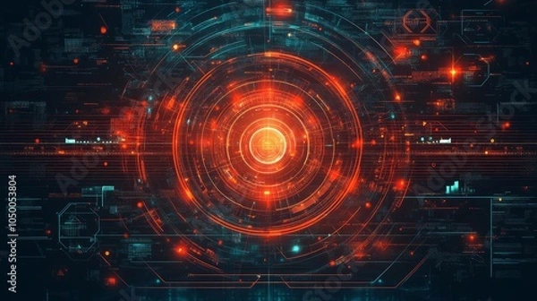 Fototapeta Futuristic Digital Interface with Circular Patterns and Glowing Elements