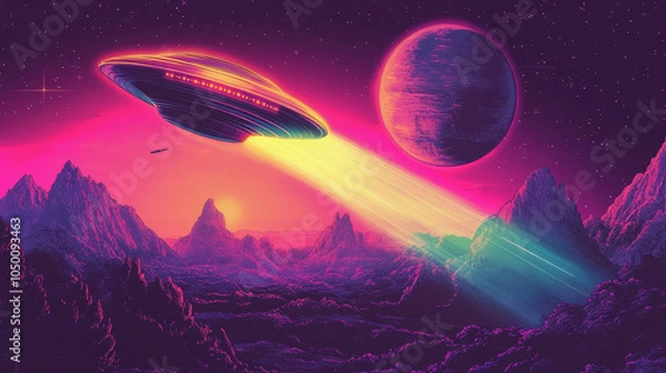 Fototapeta ufo in space in neon colors