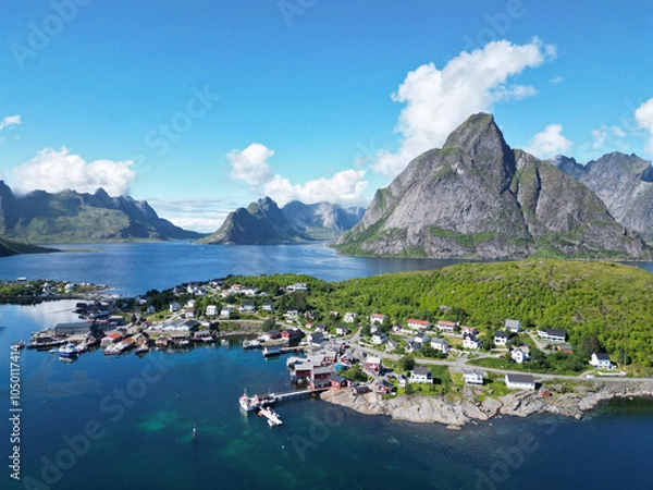 Fototapeta Aerial view of Reine in Lofoten Islands, Norway at summer
