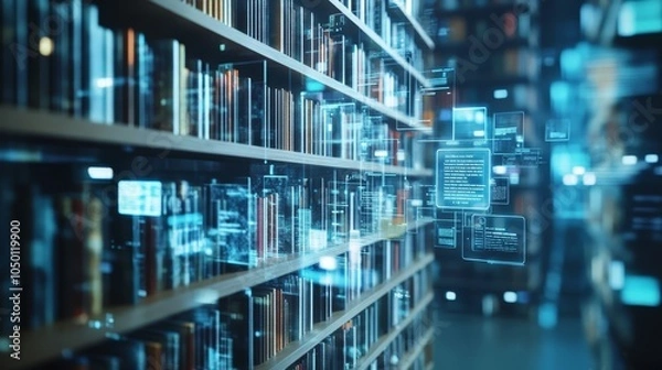 Obraz Modern Digital Library with Abstract Floating Data