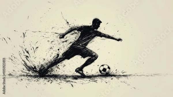 Fototapeta Dynamic Soccer Player Striking the Ball in Artistic Motion