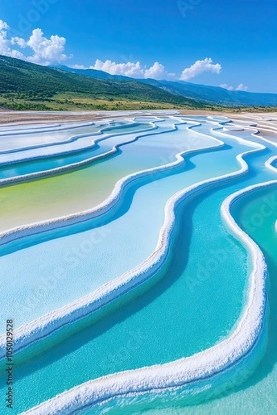 Obraz Aerial View of a Stunning Salt Mine With Colorful Evaporation Ponds Creating a Mesmerizing Pattern