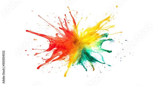 Fototapeta Vibrant explosion of colorful paint showcasing a blend of red, yellow, green, and blue, perfect for artistic and creative projects.