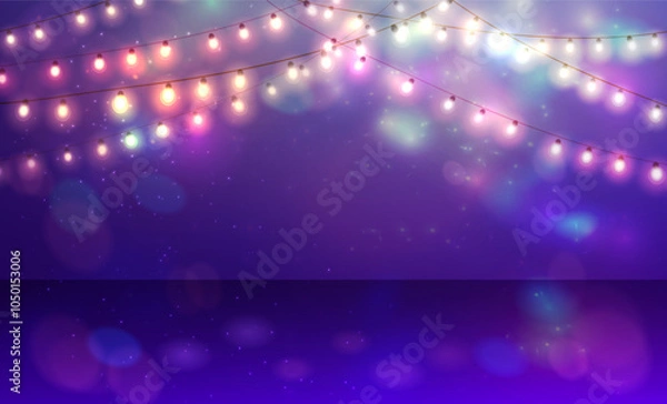 Obraz Bright background with light garlands for new year holidays. Christmas vector.
