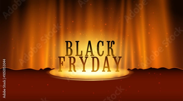 Obraz Black friday. Background for sale in november. Bright curtain with bright spotlight lighting, retro theater stage