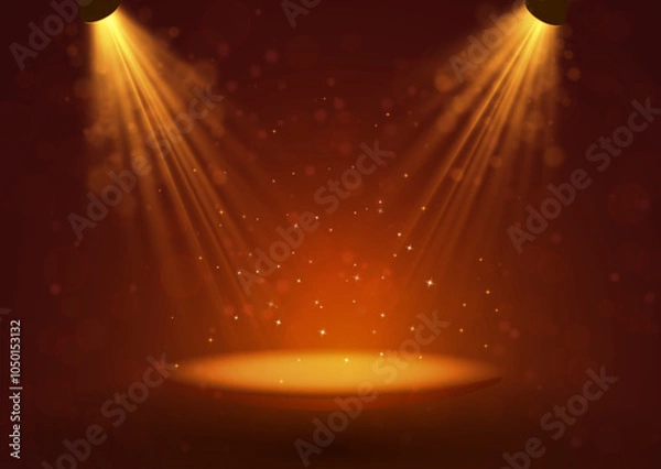 Obraz Theater stage with spotlights. Podium in the light of searchlights, the magic interior. vector.