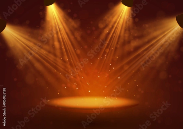 Obraz Theater stage with spotlights. Podium in the light of searchlights, the magic interior. vector.