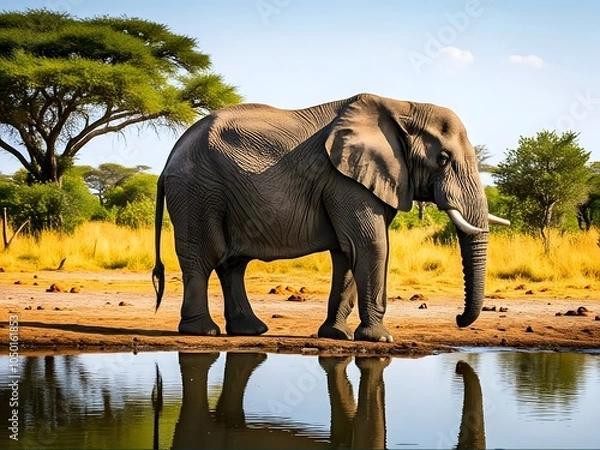 Obraz Elephant in the river, trees, background
