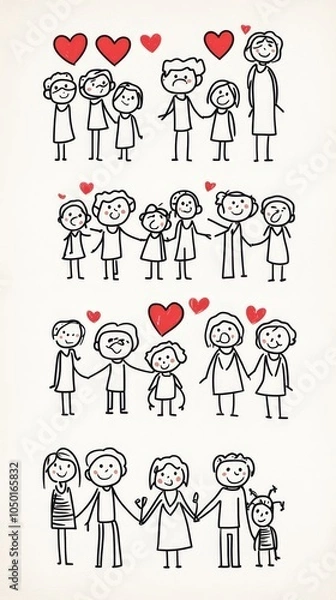 Obraz Love and Relationships Illustrated in Simple Stick Figures