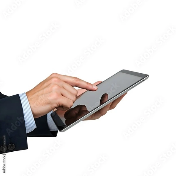 Obraz a male hands using smartphone for text message communication