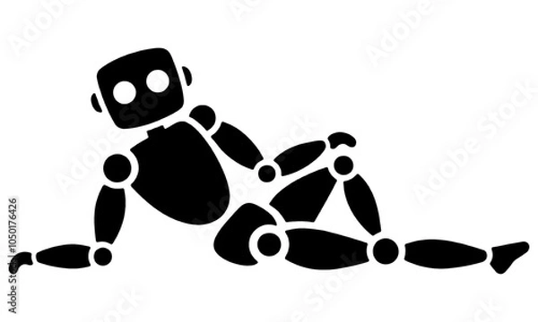 Obraz だらしないポーズで寝そべっている人工知能ロボットのシルエットイラスト　透過背景の切り抜き