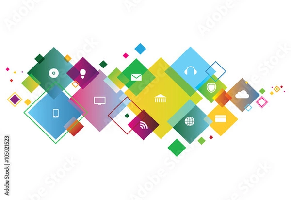 Fototapeta Vector digital cloud with media set icons