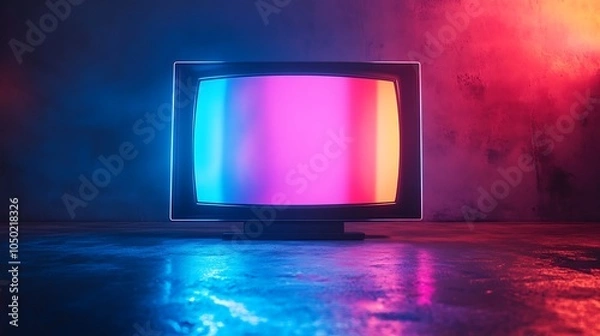 Obraz Abstract tv screen with pastel neon pixels and rainbow noise effect
