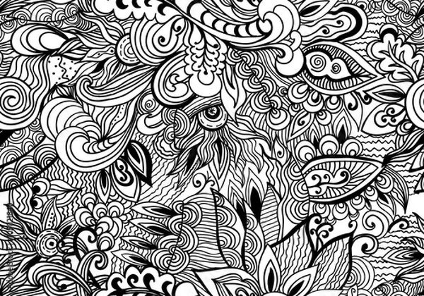 Obraz Doodle black and white abstract hand-drawn background. Wavy zentangle style seamless pattern.