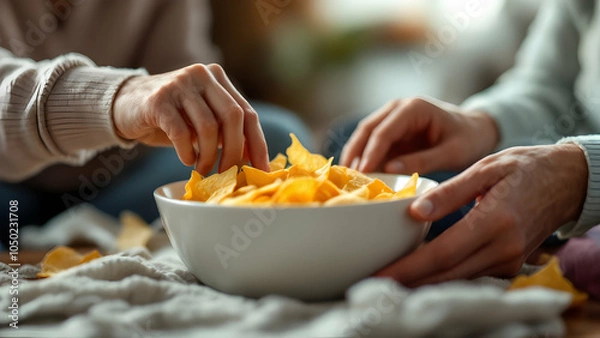 Obraz Sharing Snacks with Friends in Cozy Setting