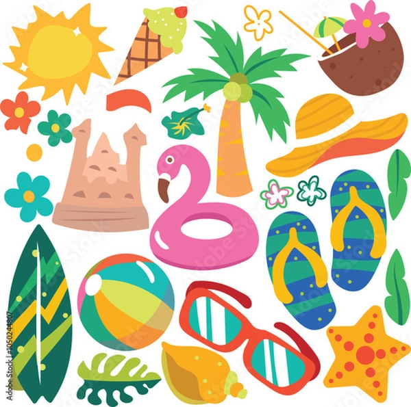 Fototapeta vector graphic hand drawn beach theme elements