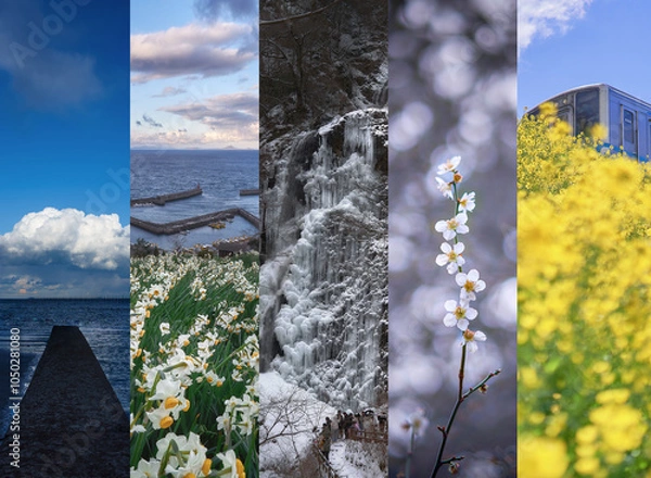 Obraz 日本の四季のコラージュ写真、美しい日本の風景