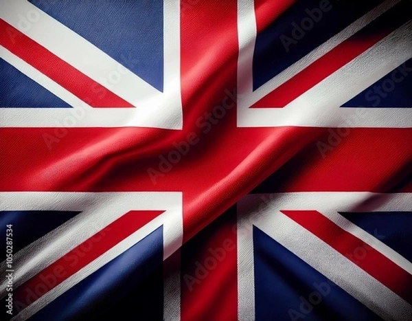 Obraz united kingdom of great britain union jack flag waving in the wind closeup in 4k of realistic british flag with highly detailed fabric texture