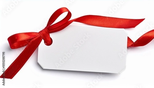 Obraz white empty paper name tags greeting cards or coupons with red shiny ribbons isolated on white background