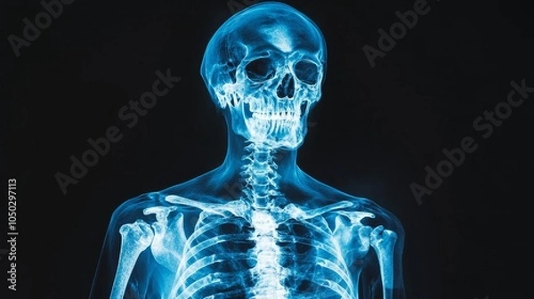 Fototapeta X-ray of human upper skeleton with blue light