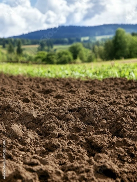 Fototapeta Close-up of Fertile Soil in a Farm Field