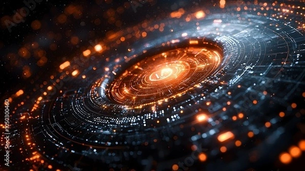 Obraz Cutting Edge Digital Tech Circle with Glowing Data Points in Futuristic 3D Rendering  Represents the dynamic and advanced world of big data AI and innovative digital technology