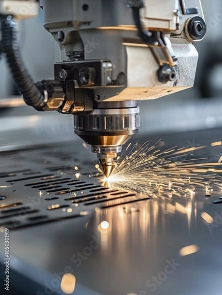 Fototapeta Close-up of a Laser Cutting Machine in Action
