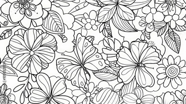Fototapeta Floral and foliage patterns are ready for color. Flower-shaped line pattern to educate your children.