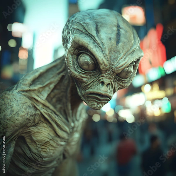 Obraz a creepy looking alien with a blurry background.