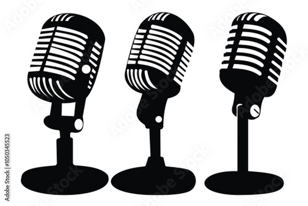 Fototapeta Podcast voice record Microphone and mic vector icon set illustration.