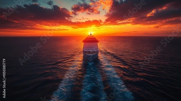 Fototapeta Panoramic sea views with beautiful sunsets right above the cruise ship