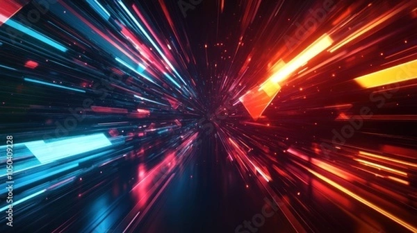 Fototapeta Abstract Neon Light Speed Tunnel