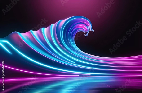 Obraz Vibrant Neon Light Waves on Black Background. Futuristic Abstract Digital Art