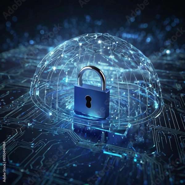 Obraz Information security, blue lock, data storage reliability