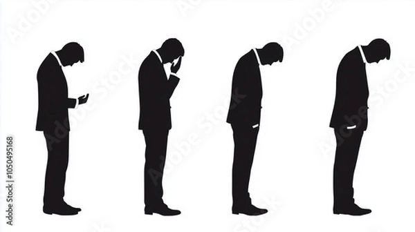 Obraz 頭を下げて反省をするサラリーマンのシルエットイラスト