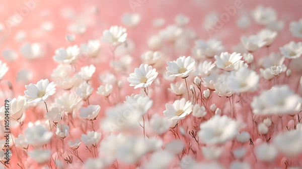 Fototapeta Spring flowers composition. Gypsophila flowers on a colorful background close-up. Top view, flat lay, place for text, copy space.