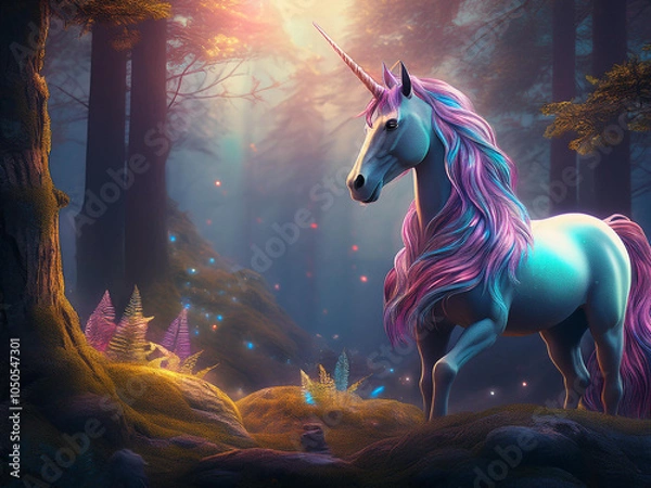 Obraz Pink and Blue Unicorn in Forest