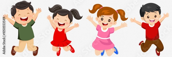 Fototapeta childrens day, Banner,  Animated children playing soccer in different poses, sports attire, and colorful outfits, perfect for illustrating children’s activities and playful scenes, 

