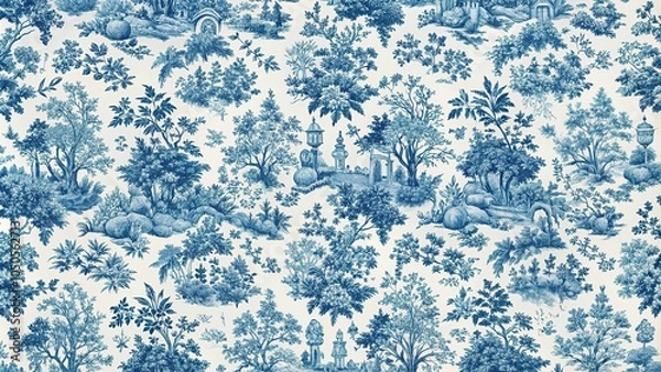 Obraz repeating blue toile pattern